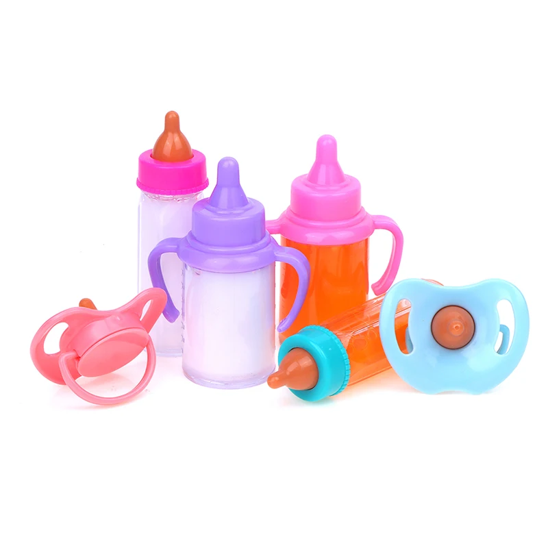 Garrafa de mamilo de plástico para bonecas recém-nascidas, brinquedos Dollhouse, acessórios Doll, Magic Milk Juice Bottles, chupeta Bibs, Fits recém-nascidos, 10 ", 12", 14"