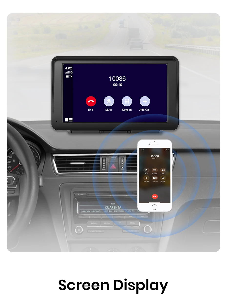 Junsun 7-Zoll tragbarer Touchscreen Carplay für Apple Android Auto Auto Stereo Radio Multimedia Video Player Bluetooth FM AUX GPS – Detail 7
