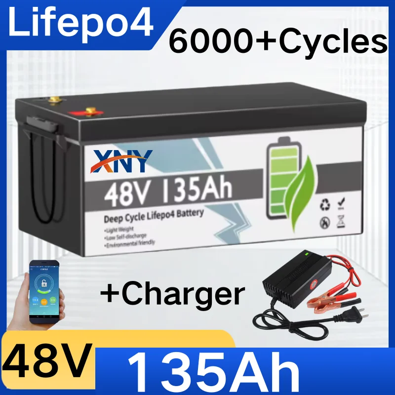 

Lifepo4 Bluetooth или литиевый аккумулятор 48 В, 135 Ач, с зарядкой 48 В, интеллектуальный встроен BMS 200 А, плюс 6000 циклов, п.
