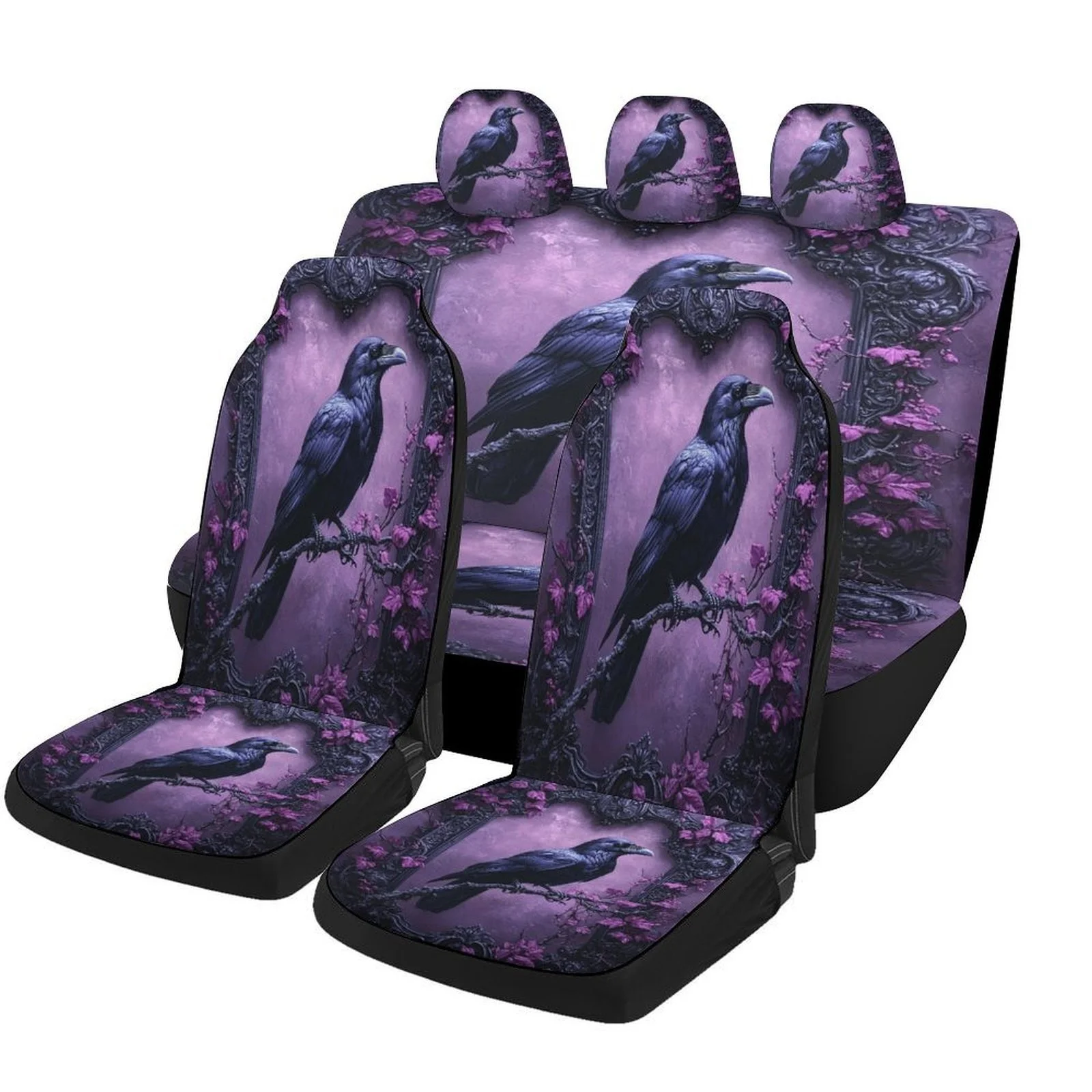 Raven In Frame Themed Car Seat Cover Set For Most Cars, Trendy High-quality Car Seat Protector Covers Full Set, Car Seat Covers