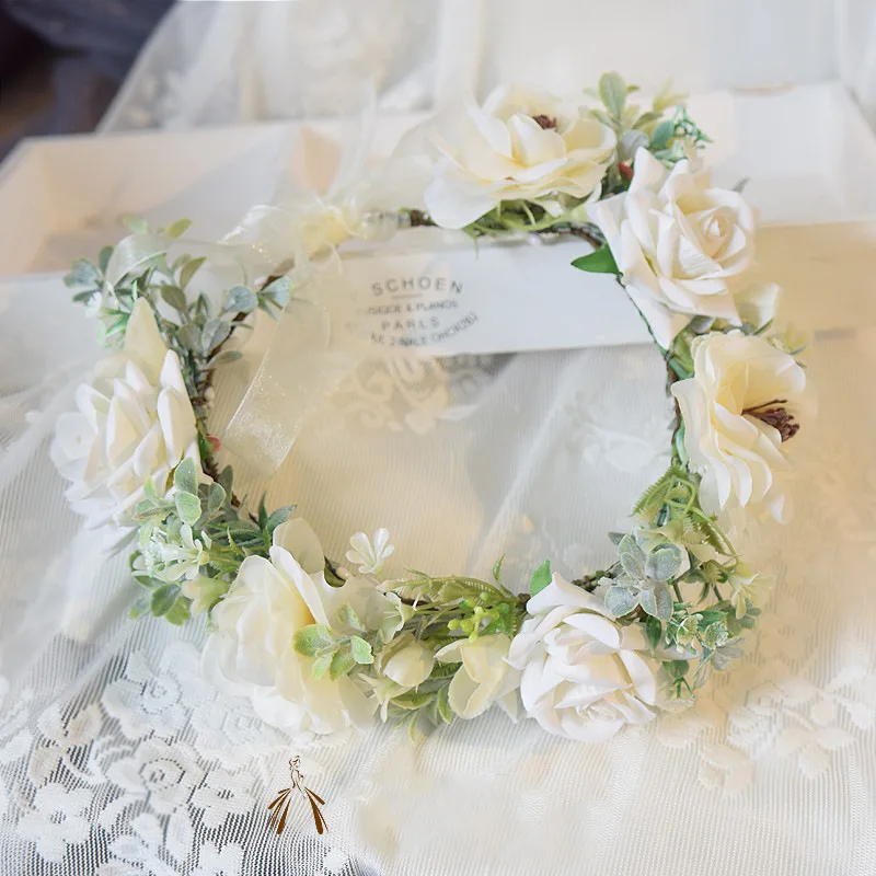 

White Flower Wreath Wedding Garland Hairband Crown Tiara Floral Bride Seaside Hair Accessories Popular Hair Decoration Ornaments