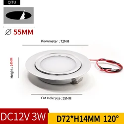 QITU Slim LED Spotlight 12V 24V Mini 3W Round Slim Dimmable Indoor Recessed Ceiling Waterproof Downlight Cabinet Boat