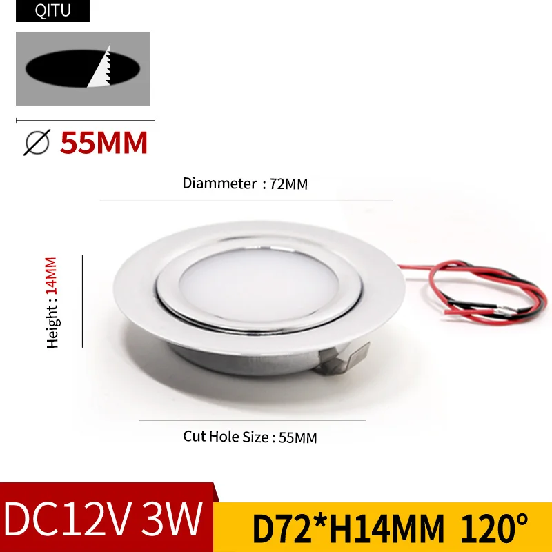 QITU Slim LED Spotlight 12V 24V Mini 3W Round Slim Dimmable Indoor Recessed Ceiling Waterproof Downlight Cabinet Boat