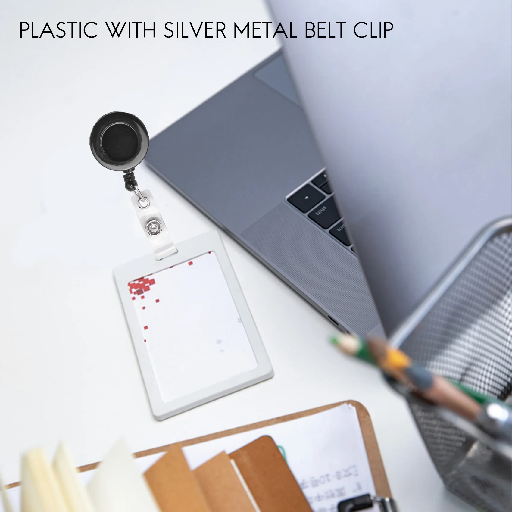 Porta-crachá retrátil, clipe yoyo, com botão, cartão de identificação, chave, preto, 1 conjunto