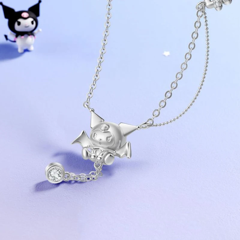 

Sterling Silver Necklace Kawaii Sanrio Kuromi Accessories Cute Anime Light Luxury Heart Girlfriend Jewelry Girls Birthday Gift