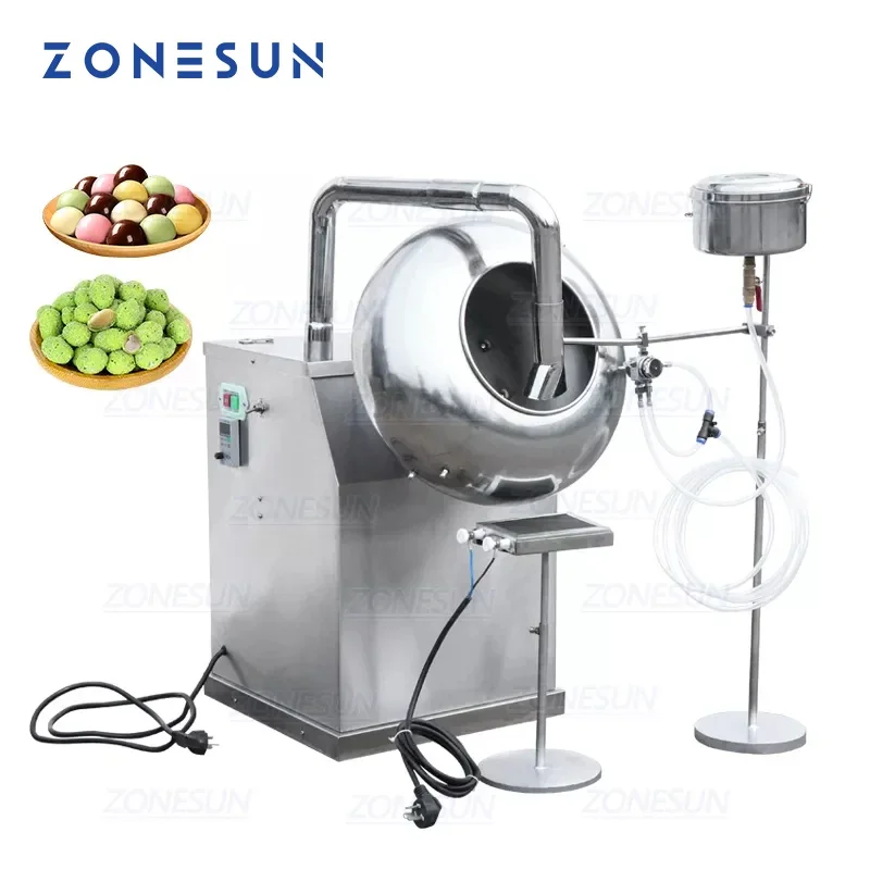 

ZONESUN BY-300 Automatic Peanut Chocolate Sugar Coating Machine SS Food Grade Coating Pan Nuts Beans Gummy Candy Coater Machine