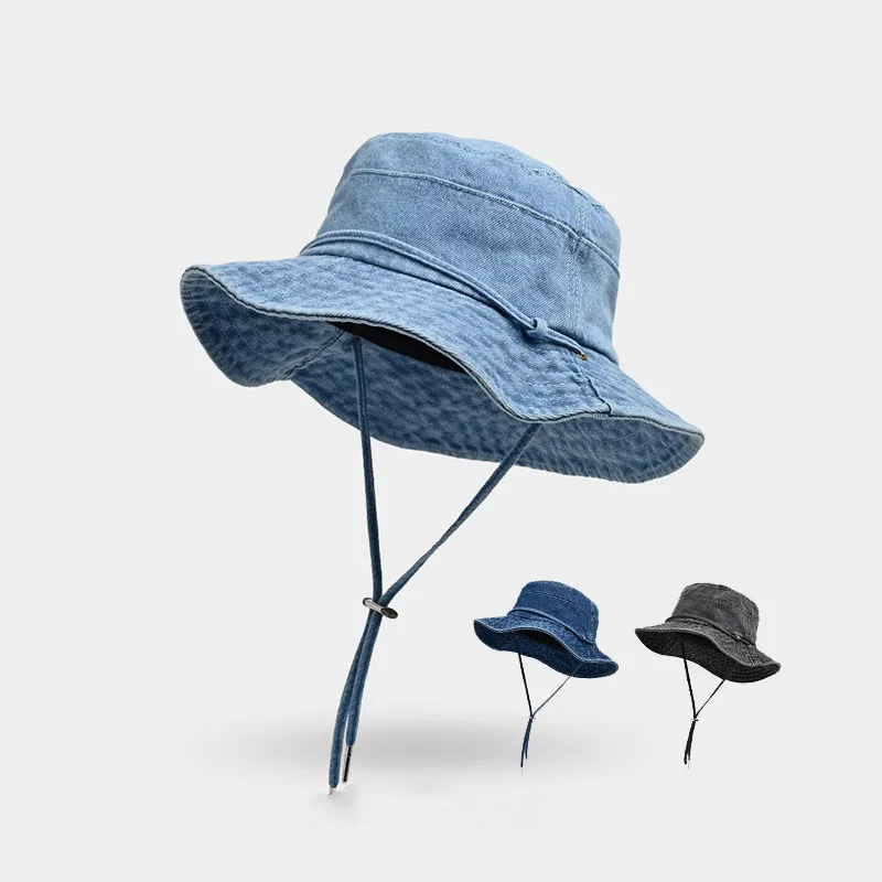 

For Adult Fisherman Hat Women Summer Denim Bucket Hat Blue Sun Hat Wide Brim Cap Hip Hop Gorros Couple Denim Bucket Hat