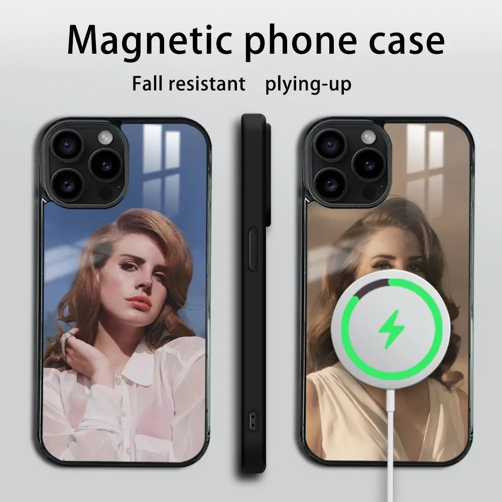 L-Lana D-Del Reys Singer Kraft Phone Case For iPhone 16 15 14 13 12 11 Pro Max Plus Mini Magsafe Mirror Wireless Magnetic Cover