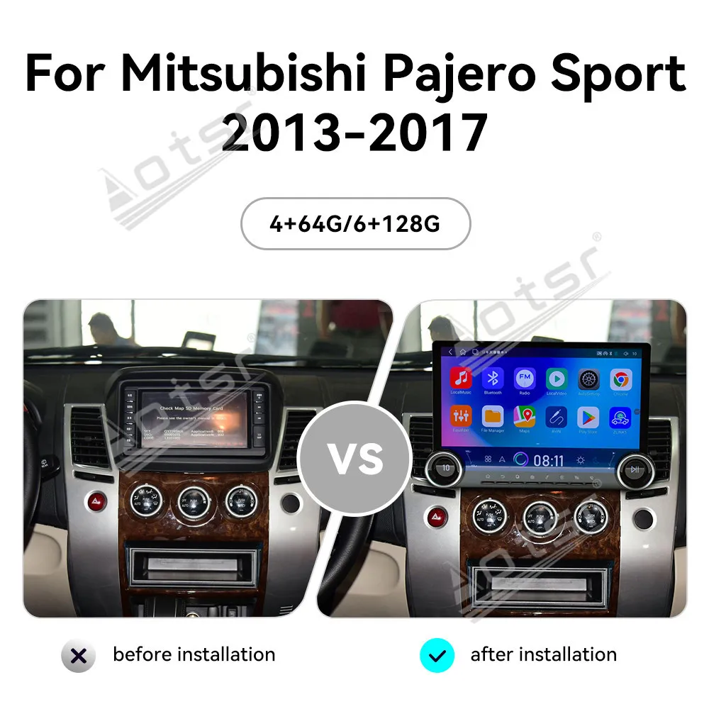 13.3 Car Accessories Android Double Knob Screen For Mitsubishi Pajero Sport 2013~2017 Multimedia Player GPS Navigation Head Unit