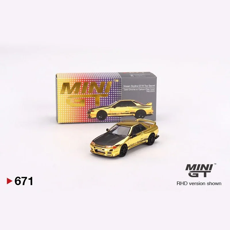 MINIGT-Modèle de voiture en alliage moulé sous pression Nissan Gold TakTuning Show, Collection de jouets, Cadeau de Noël, 1:64, GTR R32 VR23 R34