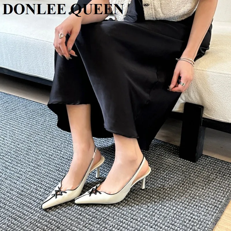 Women Shoes Slingback Sandals Brand Spring Footwear Elegant Pointed Toe High Heel Pumps Dress Shoe Mule Brand Narrow Band Sandal