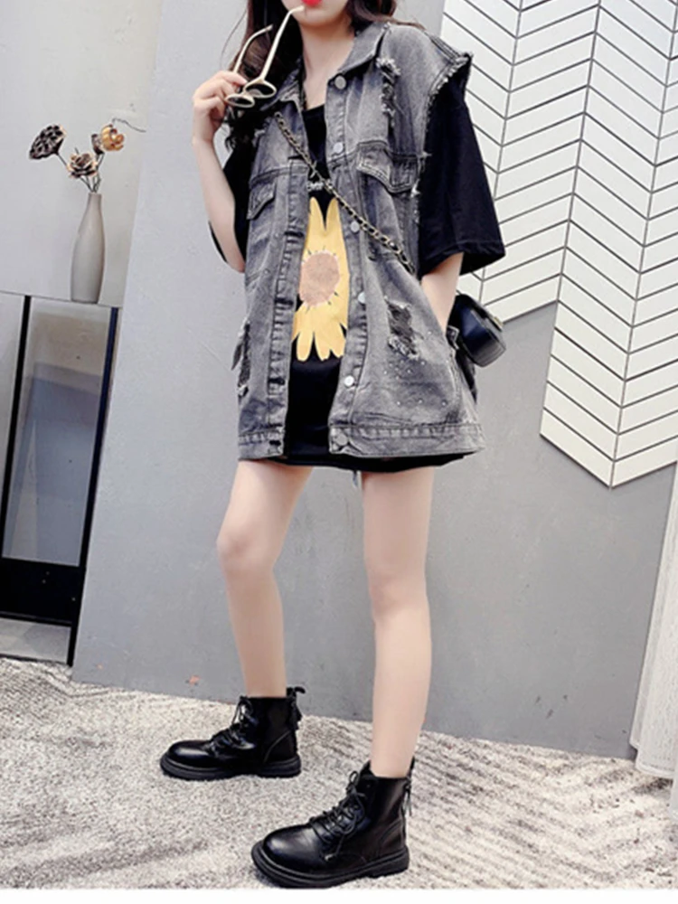 Camiseta sin mangas vaquera de verano para mujer Svel ort Sle mezcla de algodón y poliéster prendas de vestir exteriores Casual Street Sle con kets