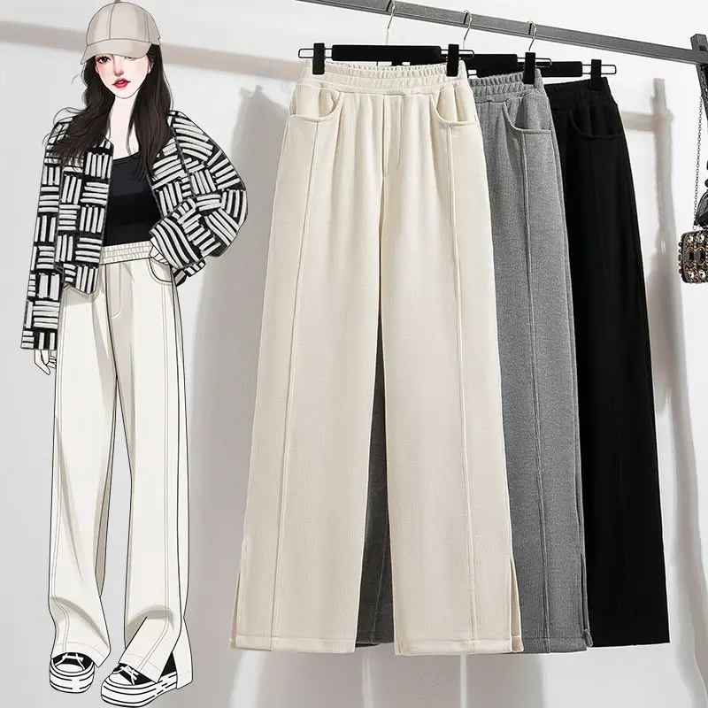 Fall New Straight Leg Pants Women‘s High Waisted Draped Loose Fit Casual Versatile Minimalist Trendy Wide Leg Trousers