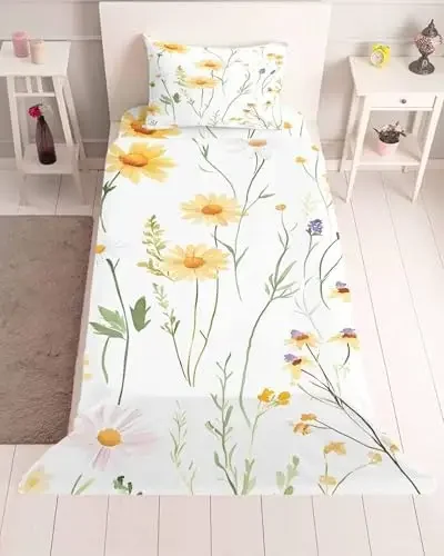 Yellow Daisy Floral Twin XL Sheet Set 3 Piece Bedding - Spring Rustic Botanical Flowers Breathable Comfy Cooling Bed