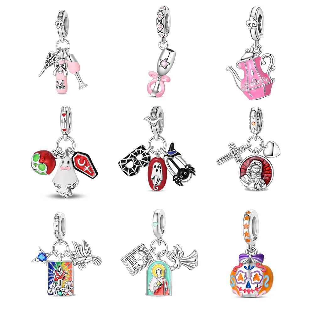 Versilbertes Halloween-Statement-Charm-Armband mit Schimmernder Emaille-Verzierung, Hypoallergen, Trendiges Geschenk