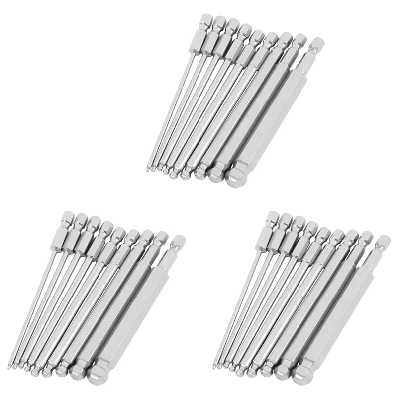 A008 27 ชิ้น S2 เหล็กแม่เหล็กหกเหลี่ยม 100 มิลลิเมตรความยาวหัว Hex Driver Bit ชุดเครื่องมือคู่มือ H1.5H2 H2.5 H3 H4 H5 H6 H8 H10