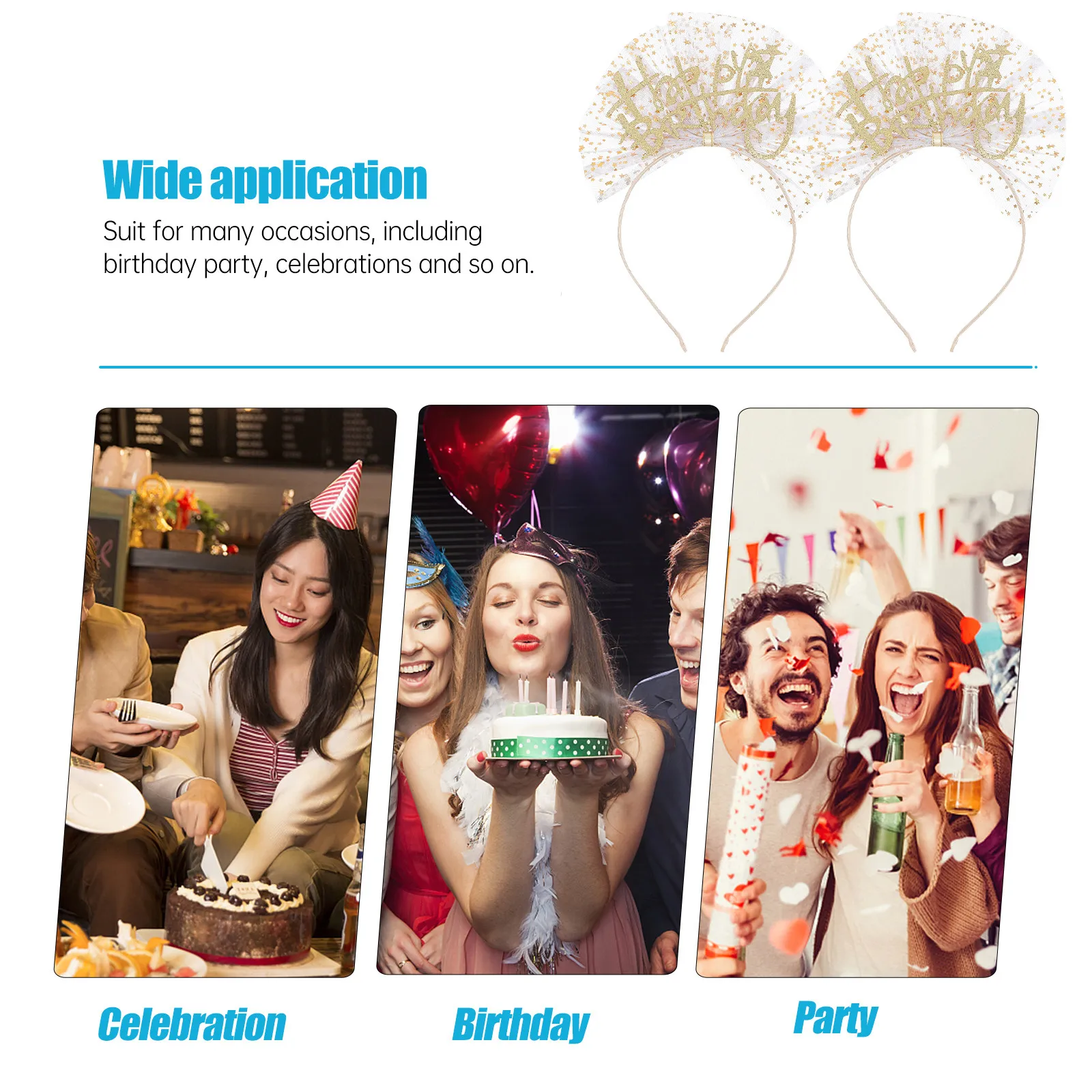 2pcs Birthday Hair Bands for Girls – Gauze & Plastic Party Headdress, Comfortable Photo Prop, Festive Celebration Accessory