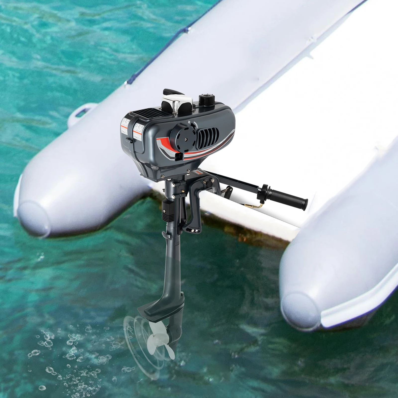 

2500 W Outboard,3.5 HP Fishing Motor with Heating Oil Mixing Bottle, Tool Set for Rubber Boats, 2-Stroke Petrol Boat Engine