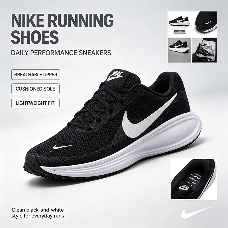 Nike Official Genuine Running Shoes Official Genuine Women Men Sport Training Breathable Cushion Black White Sneakers IM6368-005