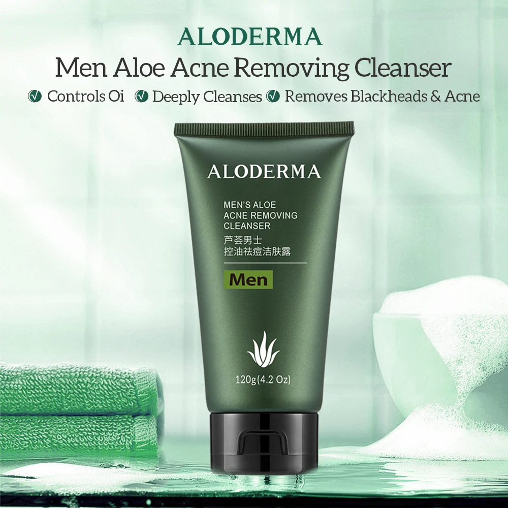 Aloderma Men's Aloe Acne Clearing Cleanser Cleanse & Soften & Refresh Skin, Natural & Non-Irritating 120g