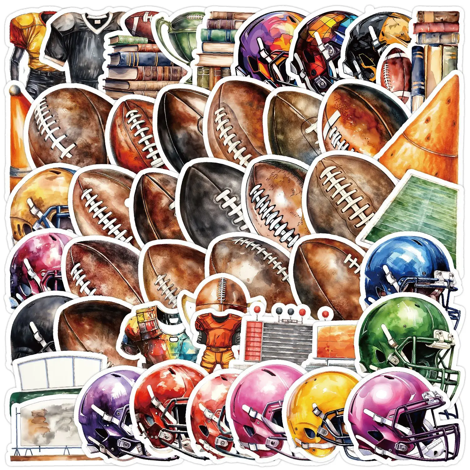 

50Pcs Watercolor Rugby Football Series Stickers Suitcase Phone Case Water Bottle Waterproof Decoration Diy Sticker Packs