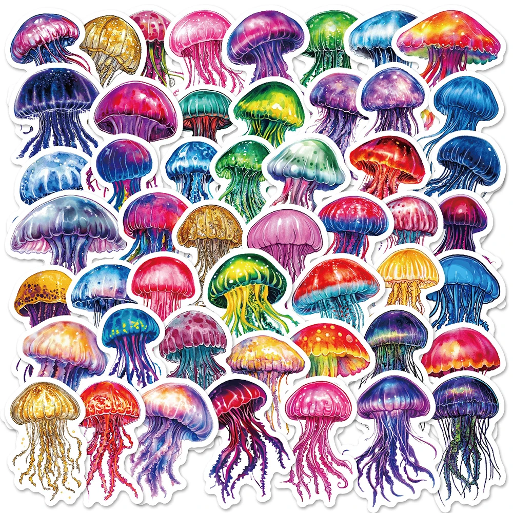 10/30/50pcs Colorful Jellyfish Cartoon Stickers Marine Animal Decals DIY Skateboard Phone Helmet Bike Cute Creative Sticker Pack