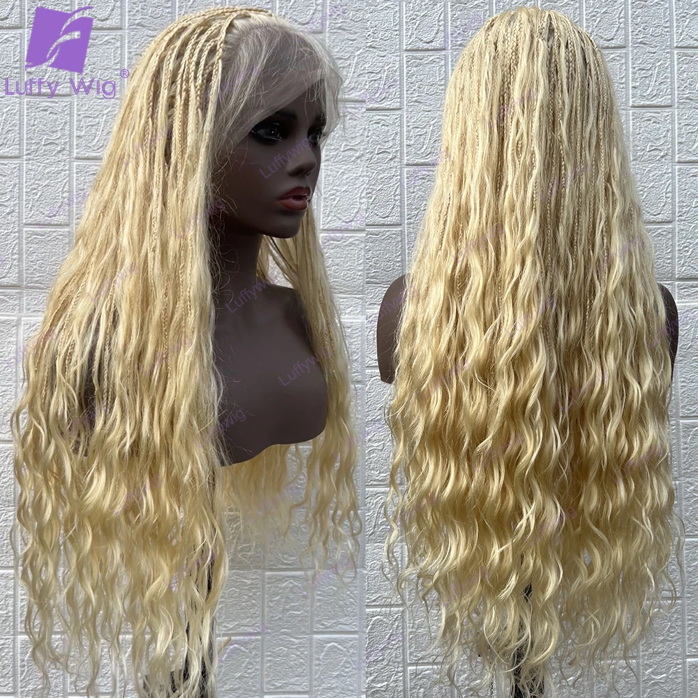 Capelli umani 613 parrucche intrecciate scatola senza nodi treccia parrucca piena del merletto Pre pizzicati capelli del bambino Boho parrucca intrecciata estremità ricci bionde per le donne