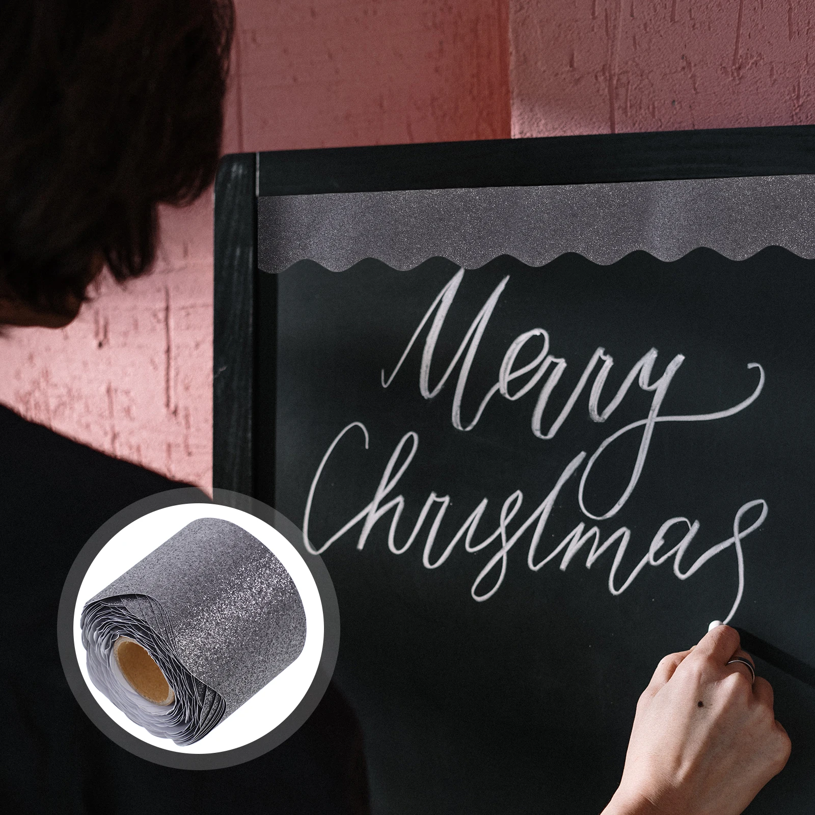 

1 Roll Glitter Blackboard Border Stickers Removable Decorative Bulletin Board Trim Classroom Wall Decal Paper Material