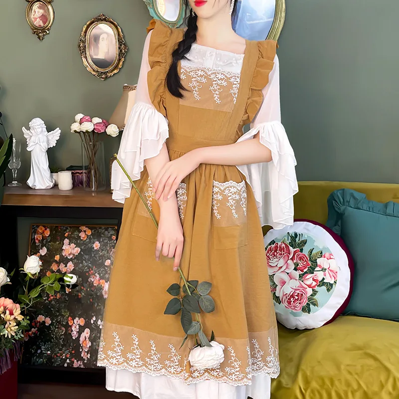 Cotton Apron Household Floral 100% Cotton Japanese Gardening Smock Princess Women's Full Body Flower Shop Summer High Value
