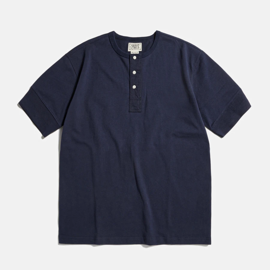 

Red Bronson American Retro Henry Collar ort Sve T-irt Men's Double Tead Pure Cotton f Sve Base irt