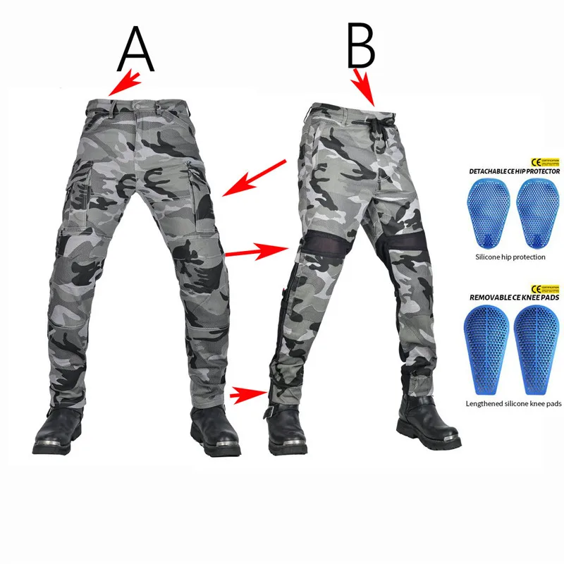 

2 Camouflage Model Summer Riding 4 Season Knight Jeans Motorcycle Pants Pantalones Motocicleta Hombre Featherbed Jeans Gears