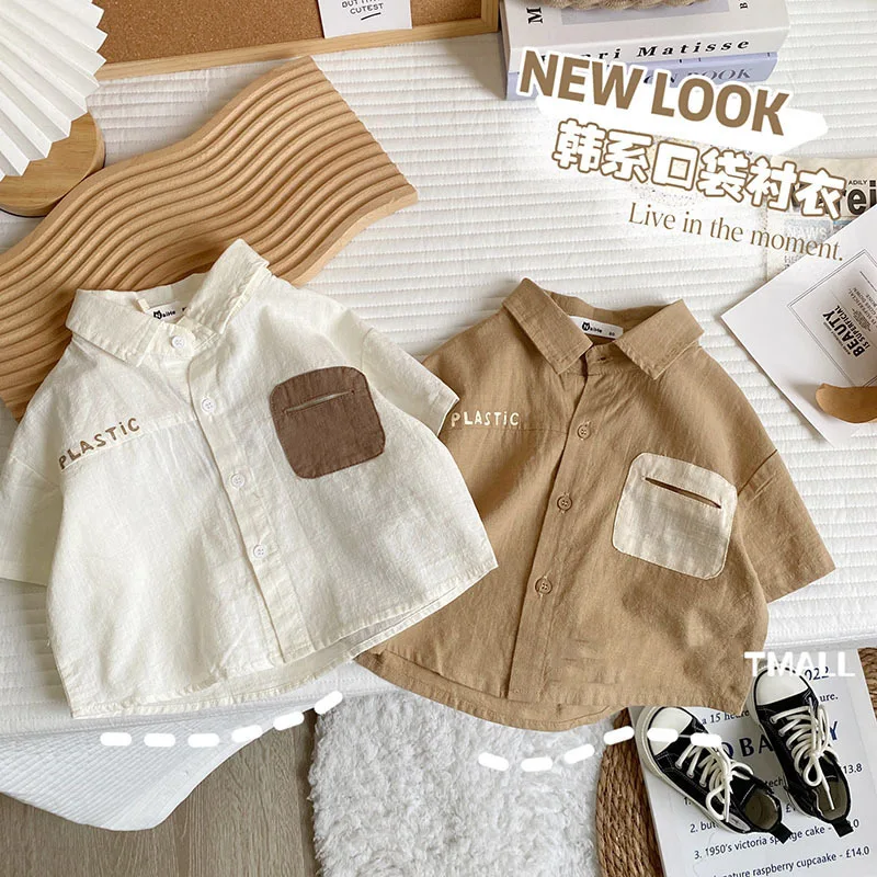 New Children's Short-sleeved Shirt Boys' Summer New Boys' Foreign-style Thin Shirt Baby Korean Version Top