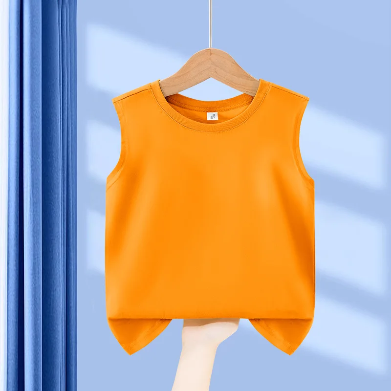 Sommer-T-Shirts für Kinder, Jungen und Mädchen, ärmellose, einfarbige T-Shirts, 100 % Baumwolle, bequeme Kinder-Tanktops, Kleidung, Weiß, 3–14 Jahre – Detail 11