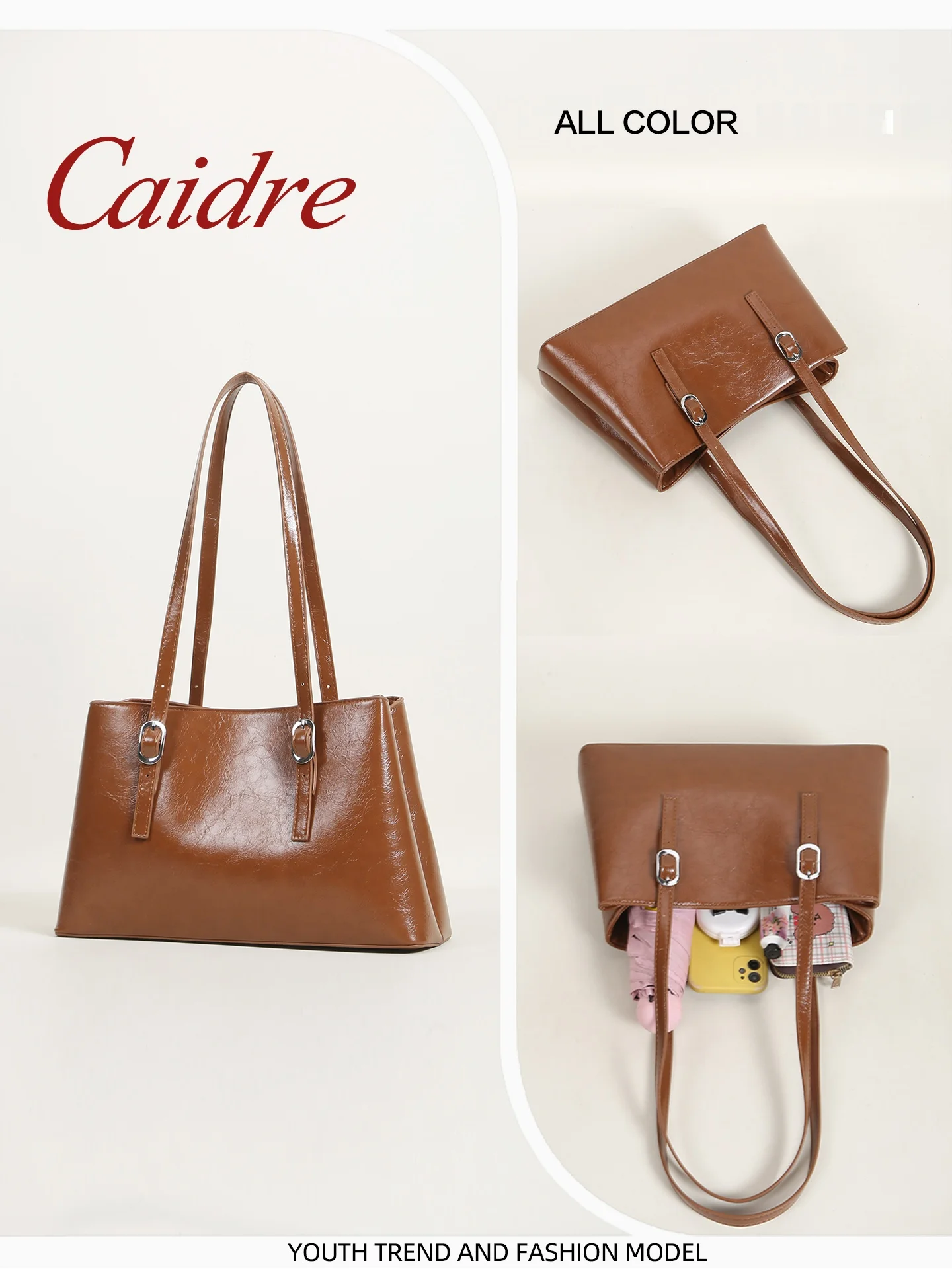 حقيبة يد نسائية كبيرة السعة من Caidre بتصميم عتيق من الجلد المشمع، حقيبة كتف واحدة للتنقل اليومي، حقيبة تسوق ناعمة من الجلد ا...