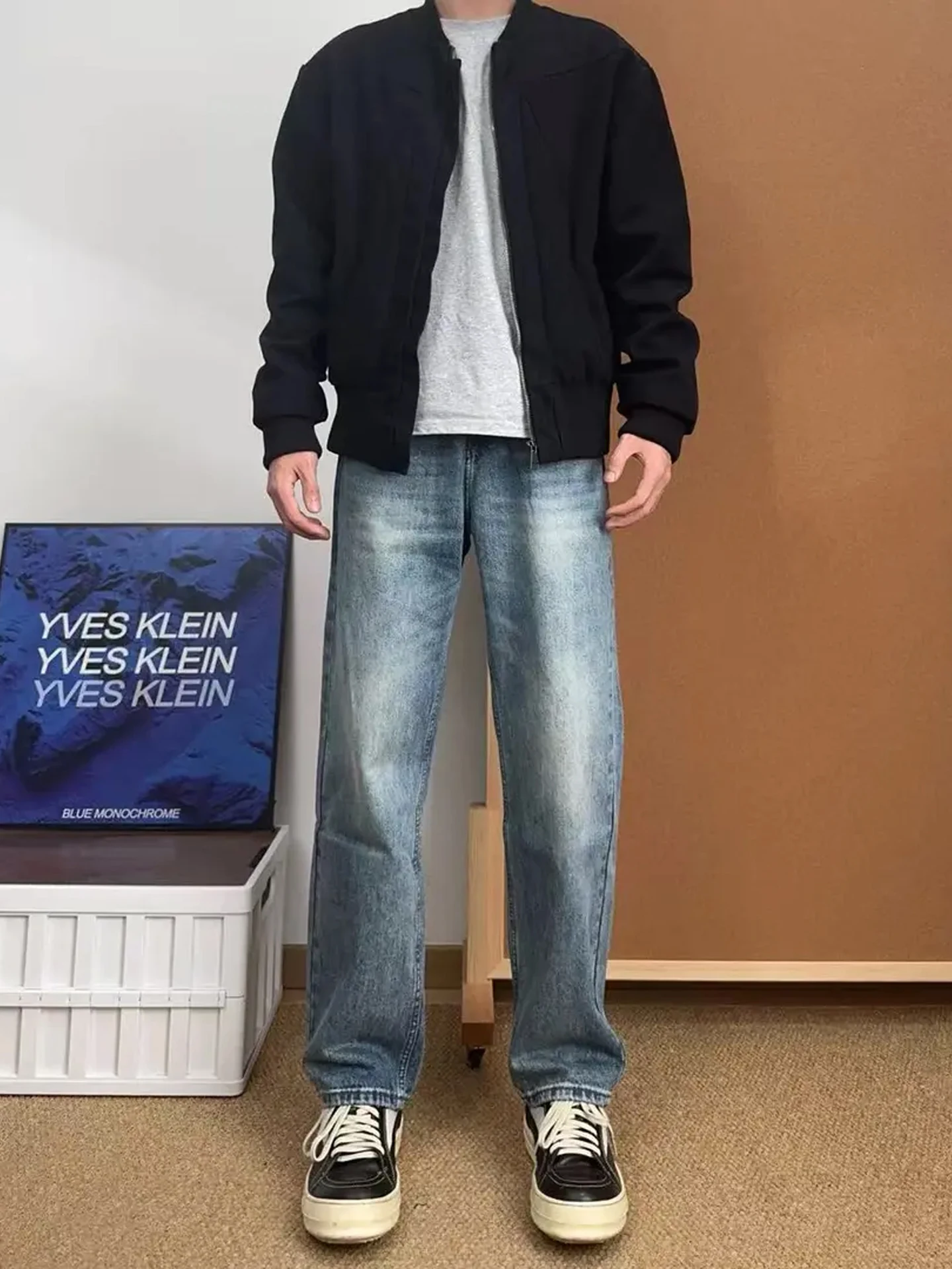 

Мужские джинсы в стиле ретро, прямые, синие, осенне-зимние, Cleanfit Knife, рабочие, облегающие, расклешенные, длинные брюки