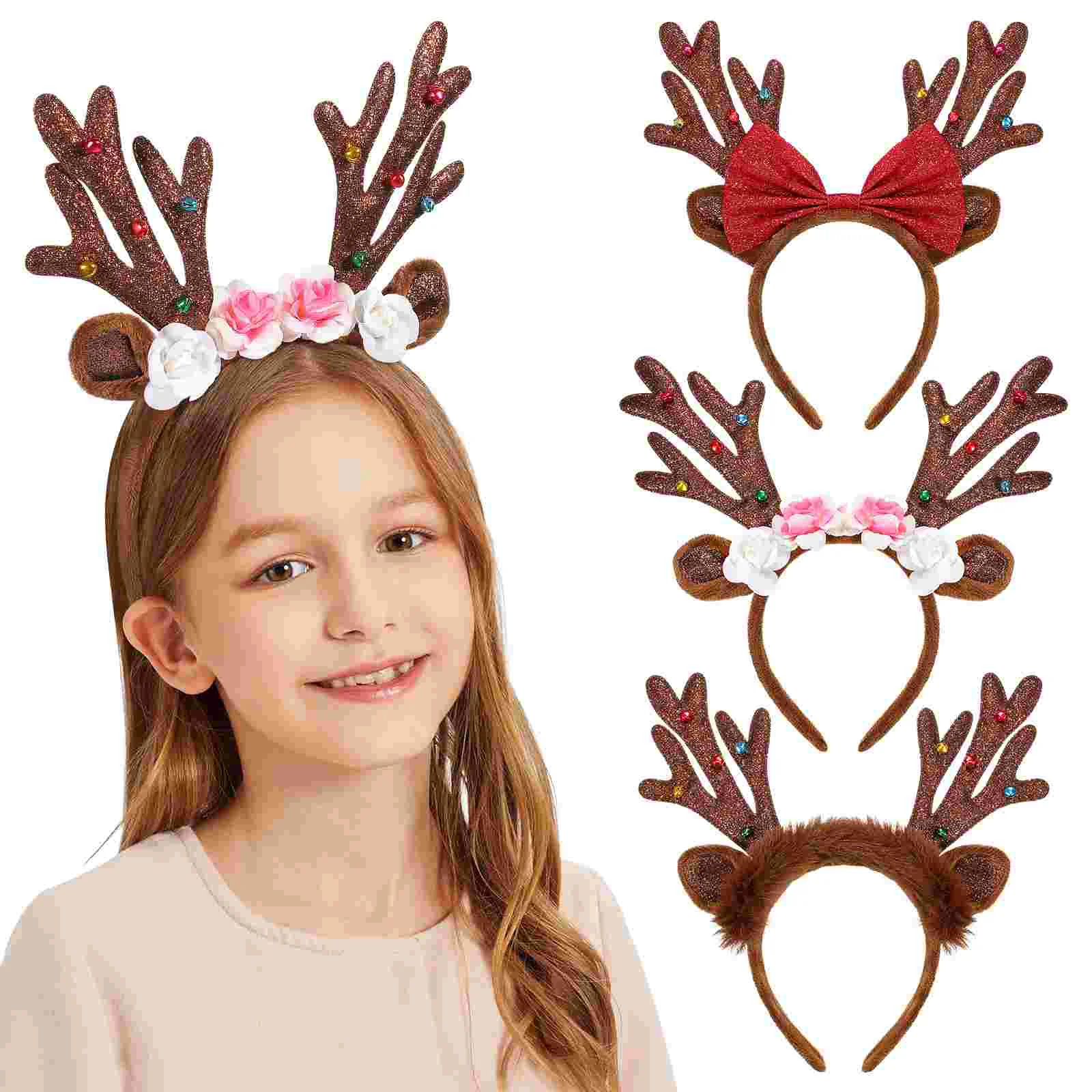 3PCS Christmas Decorative Headbands Festive Antlers Hair Hoops Plastic Xmas Party Headdress Bright Color Traditional Style