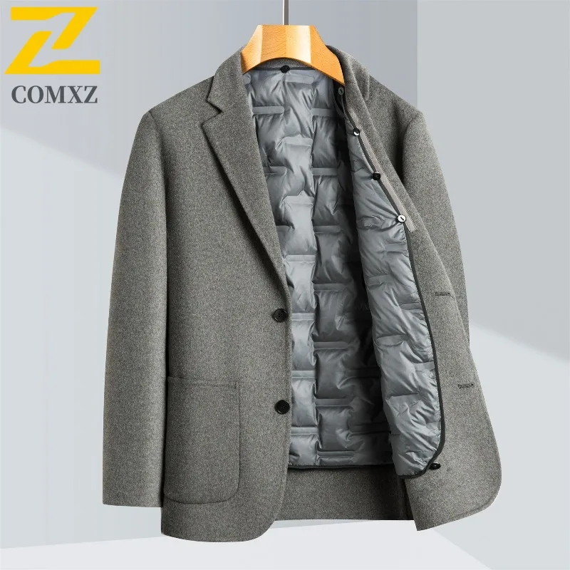 

COMXZ Men Wool Jacket Thicken Outdoor Office Warm Down Coats High Quality Suit Collar Business Winter Lightweight Padded Jackets