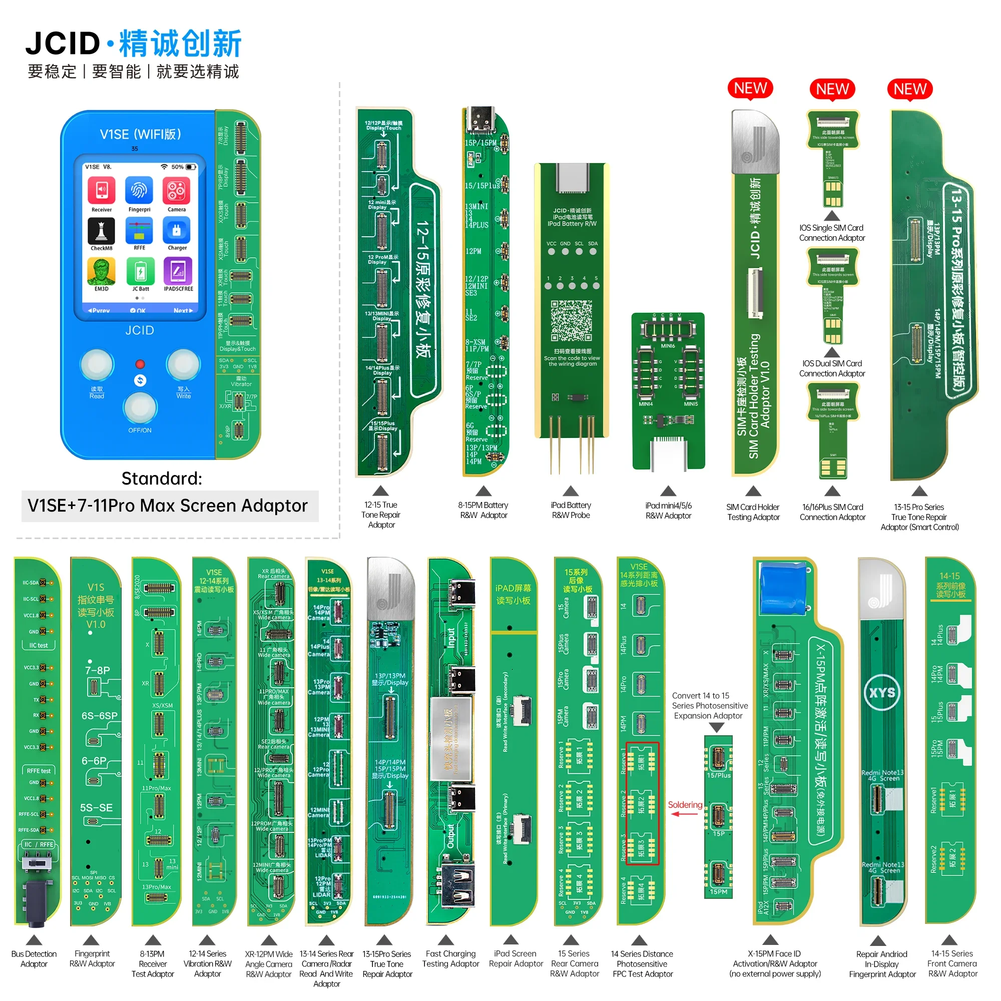 JCID V1S Pro JC V1SE WiFi Programmer Battery /True Tone /Rear Camera /Face ID Repair Adaptors for iPhone 11 12 13 14 15 16ProMax