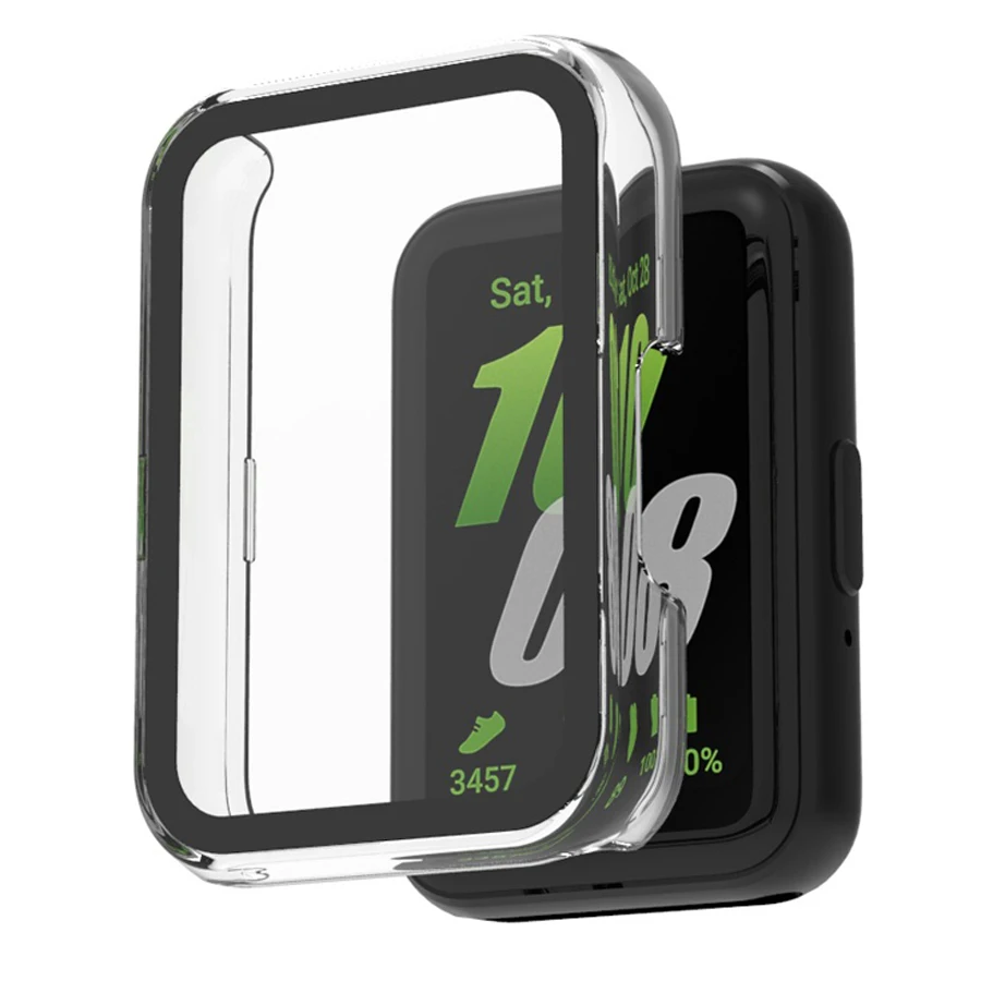 PC Horlogekast Met Gehard Glas Screenprotector Voor Samsung Galaxy Fit 3 SM-R390 Volledige Cover Schokbestendig Anti-Kras Film + Case