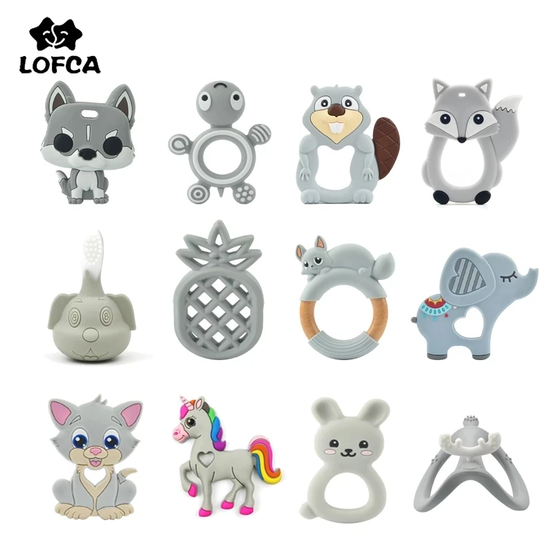 LOFCA 1pc Baby Silicone Teether Cartoon Animal Pendant Toy BPA Free Food Grade Nursing Necklace Pacifier Pendant Chain Baby toys