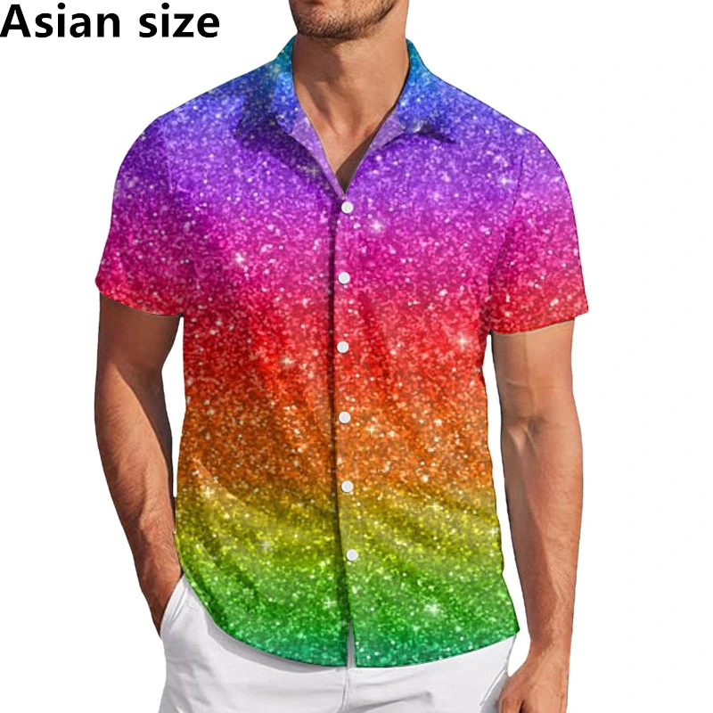 3D Printed Sparkle Rainbow Beach Shirt Men Summer Classic Casual Shirts Summer Short-Sleeve Harajuku Plus Size Women Blouses
