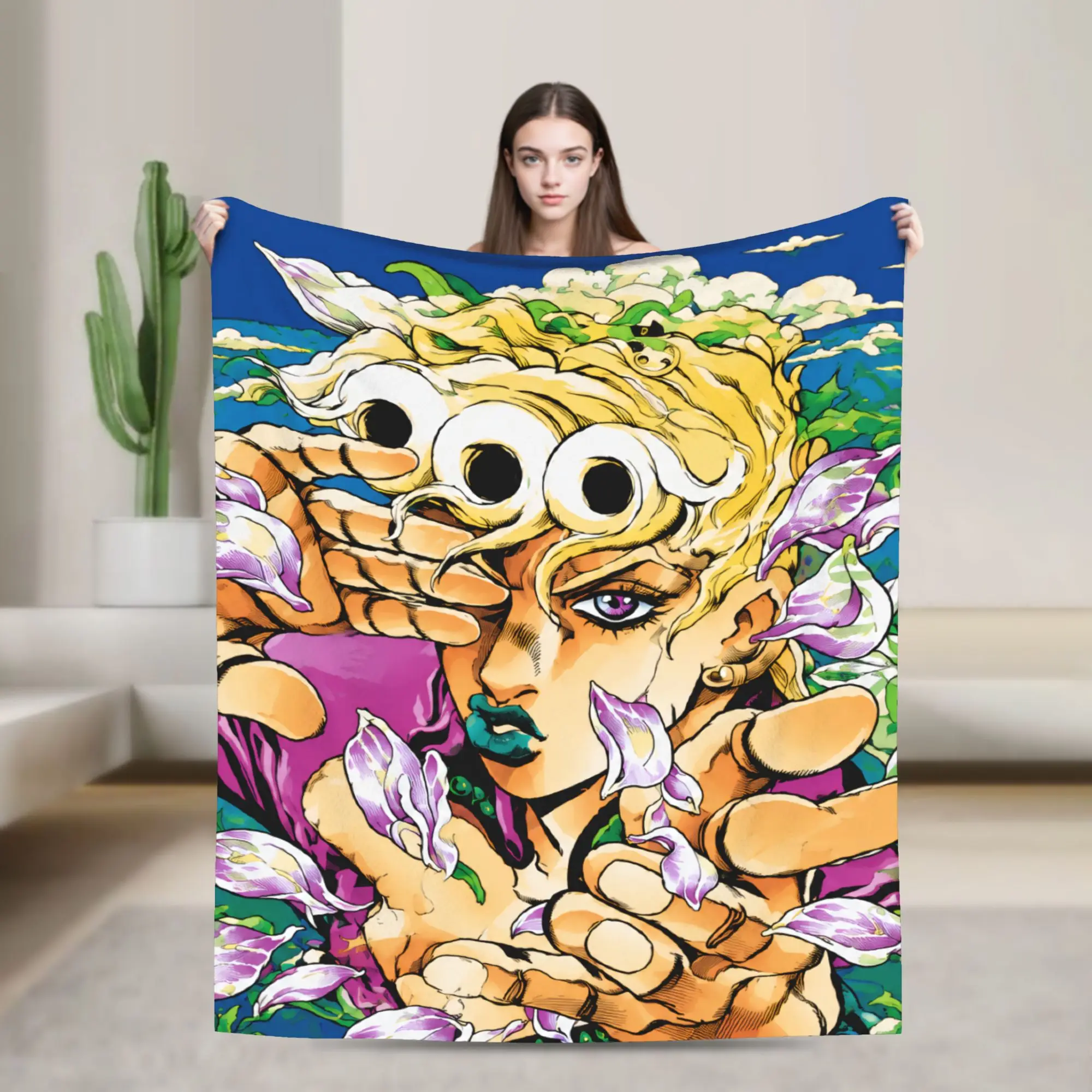 JoJos Bizarres Adventures Knitted Blankets Flannel Japan Anime Ultra-Soft Throw Blanket for Outdoor Travel Bedroom Quilt