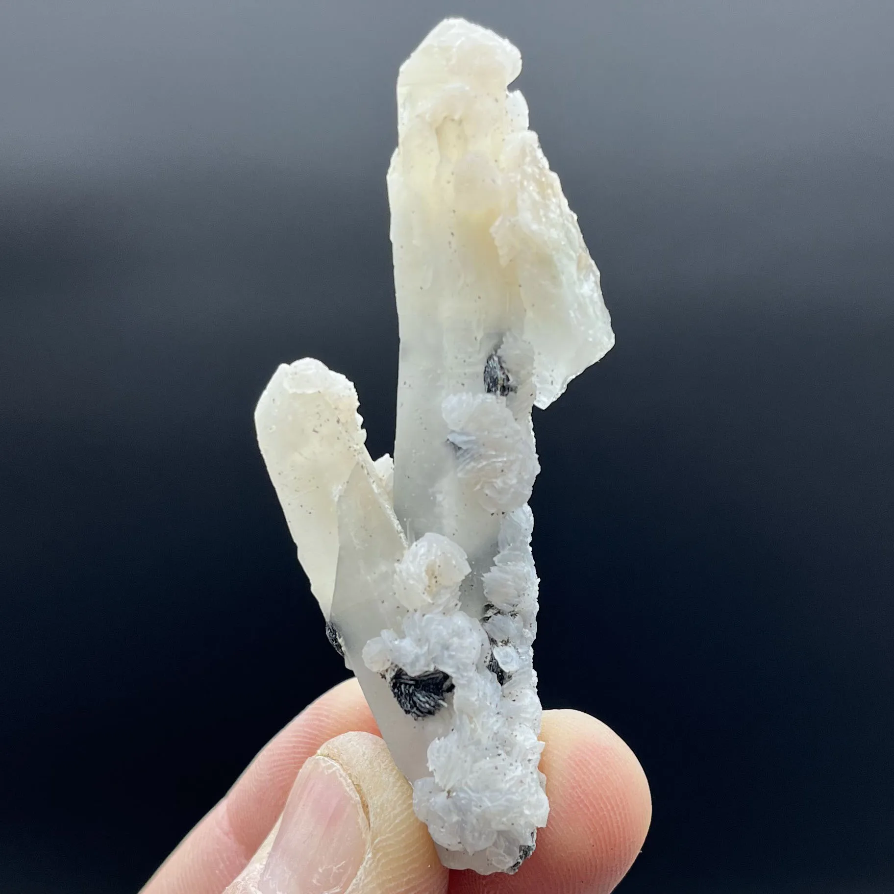 Natural mirror iron crystal column and calcite symbiotic crystal cluster specimen Feng Shui energy healing stone