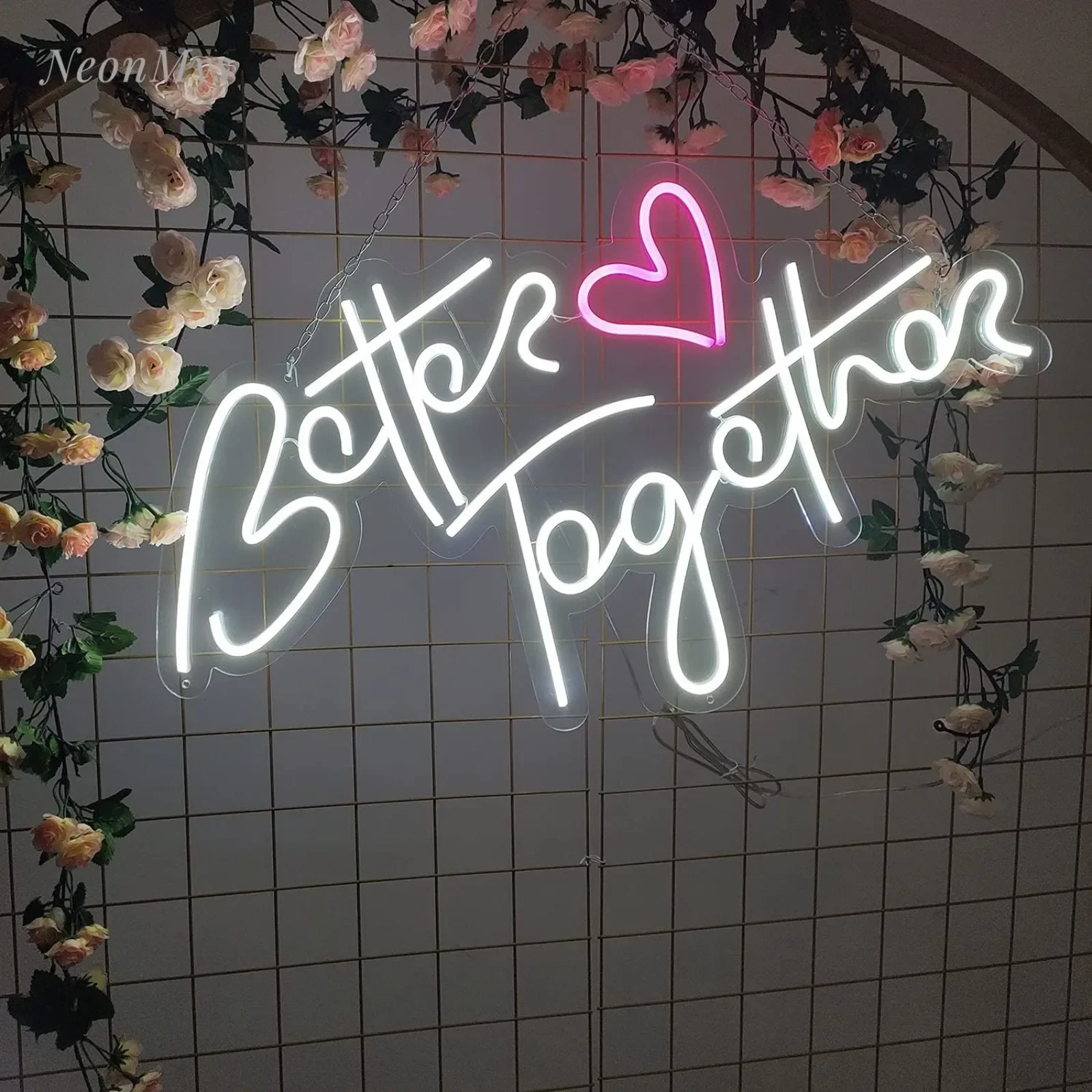 Better Together Neon Sign for Wedding Bedroom Decor Led Lights Party Room Engagement Couple Personalized Gift Wall Decor