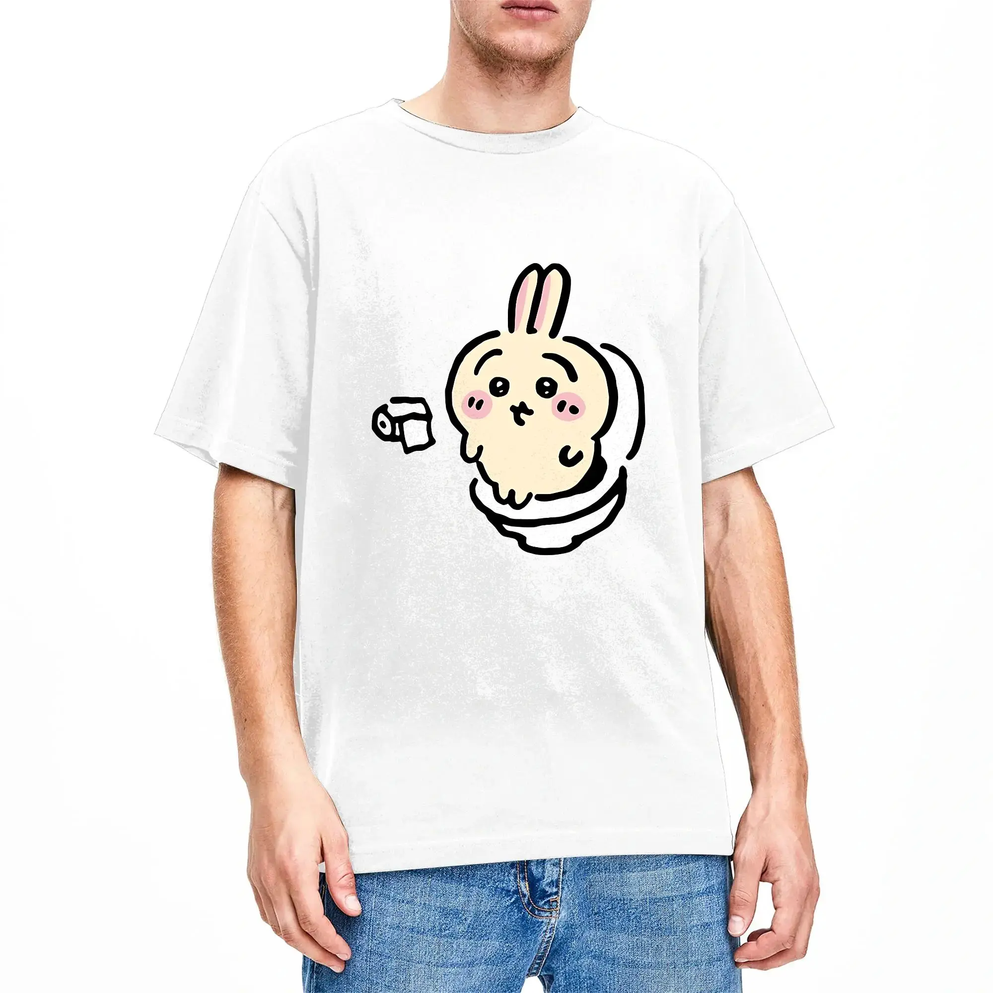 Usagi On The Toilet Potty Chiikawas T Shirt Summer Cotton T-Shirts For Mens Hip Hop Pattern Tee Shirt Short-Sleeved Funny Tops