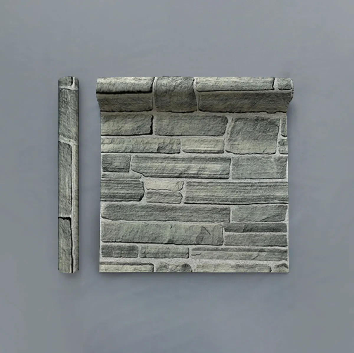 PVC recycled wallpaper with a gray stone brick wall texture background pattern for decoration, waterproof