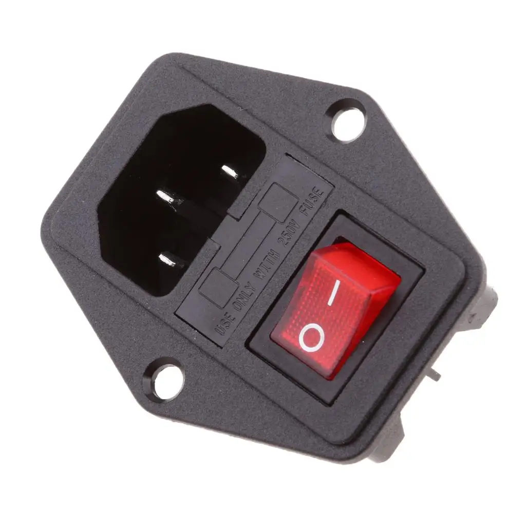 

10A 120V Red Light Rocker Switch 3 Pin IEC320 Inlet Module Plug Fuse