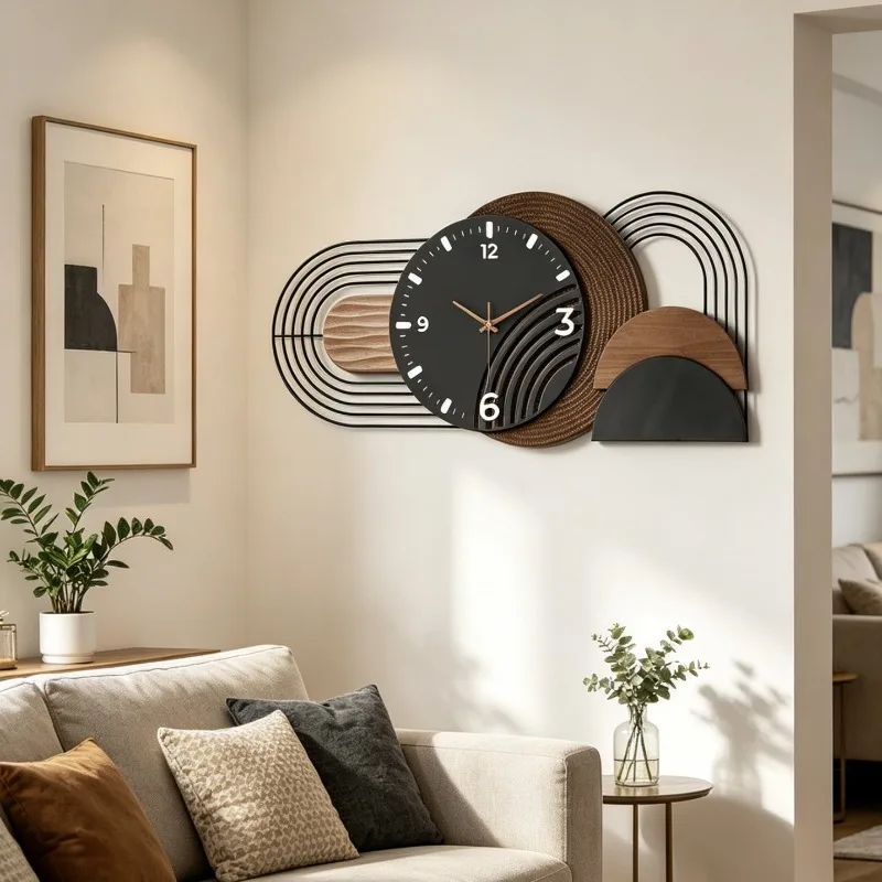 Large Wall Clock Modern Elegant Wooden Wall Art Clock Stylish Minimalist Living Room Clocks Nordic Luxury Home Decoration Watch