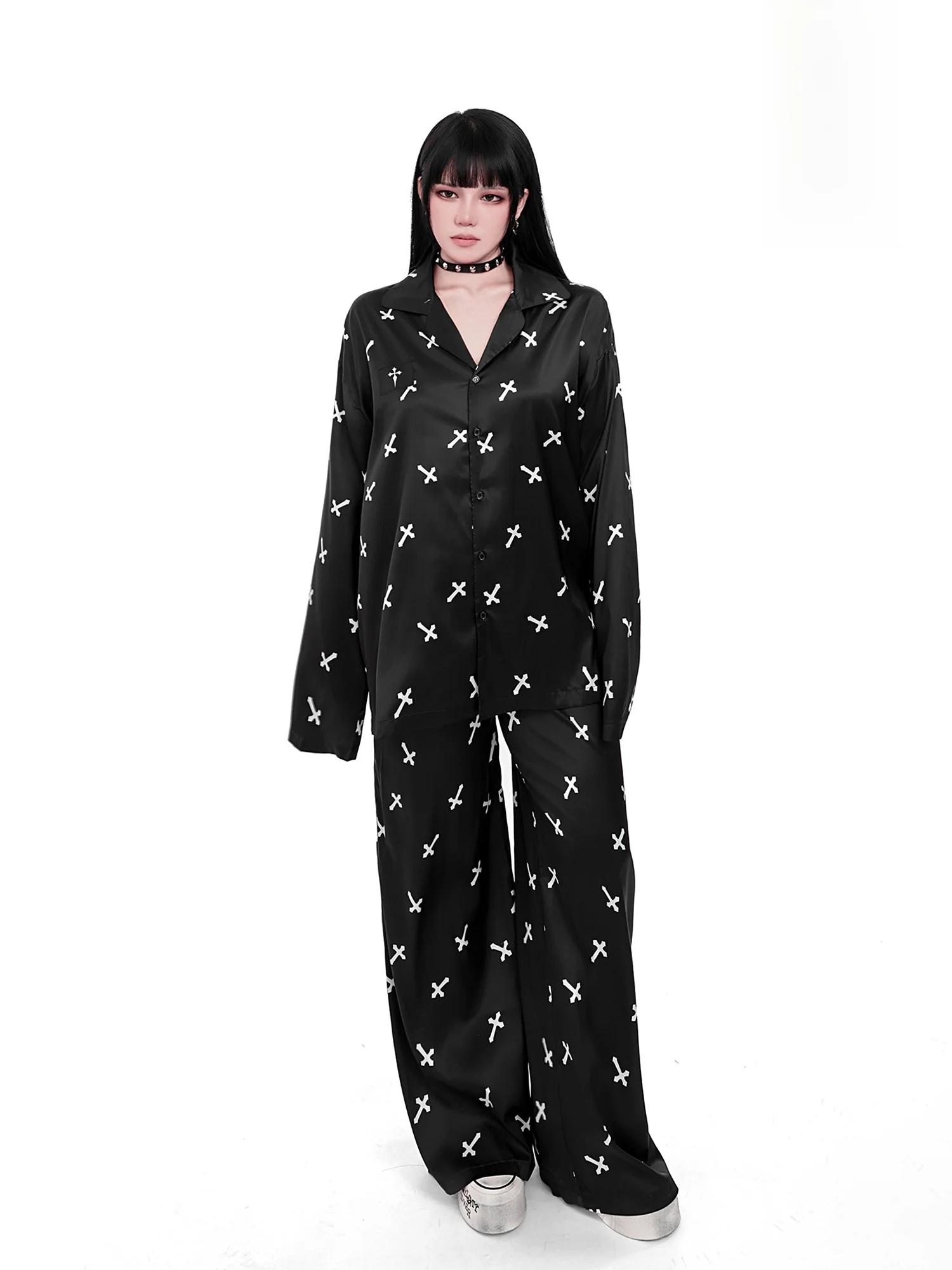 Gothic Style Sleepwear Loose Fit Short Sleeve Long Sleeve Men's Home Clothes YUBABY Cross Brother Dark Style Home Clothes