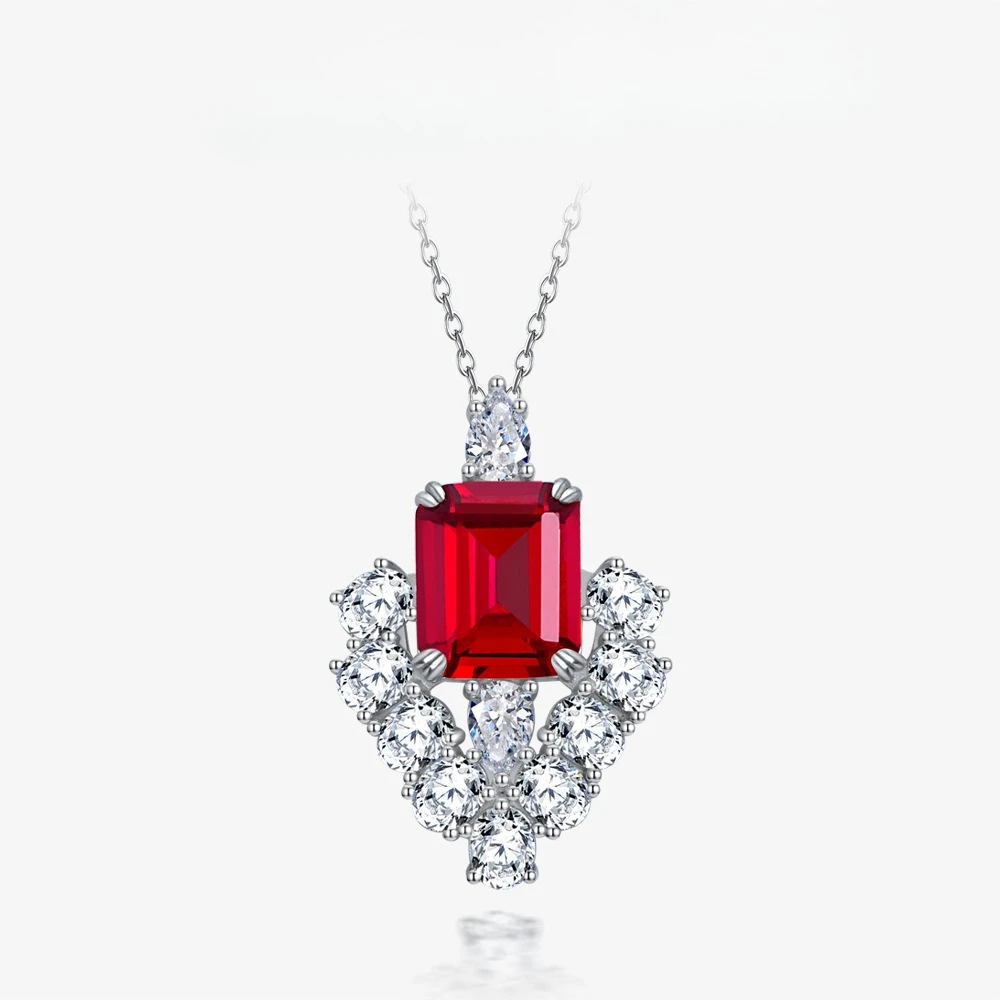 

New Light Luxury Style S925 Silver Pendant 7.5ct Red Blue Green 10 * 12 High Carbon Diamond Pendant 40+5 Wedding Jewelry